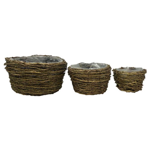 Set of 3 rattan baskets with gold glitter